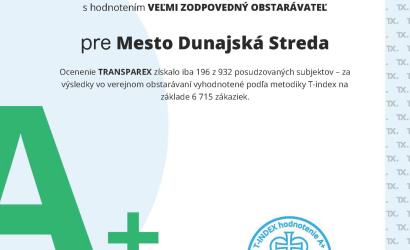 Mesto Dunajská Streda získalo ocenenie Zodpovedný obstarávateľ 2025