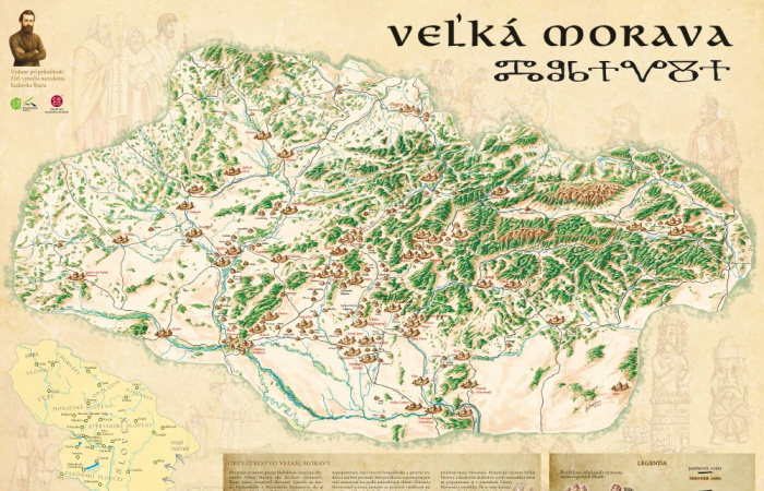 Veľká Morava - ručne maľovaná mapa