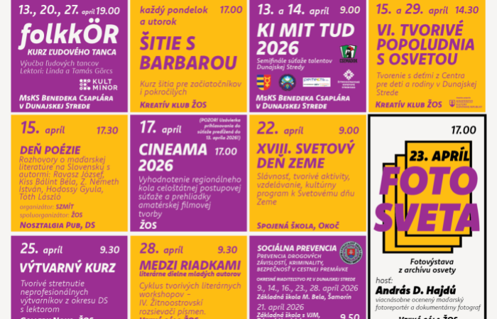 Žitnoostrovské osvetové stredisko očakáva návštevníkov v apríli s bohatým a rozmanitým programom.