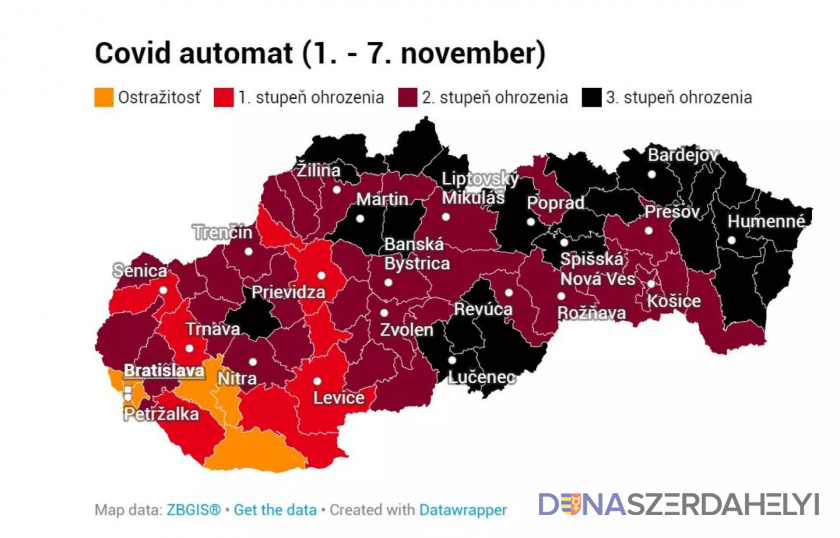 Covid automat: Väčšina Slovenska je od pondelka bordovo-čierna