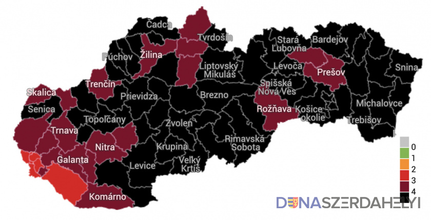 Čierne okresy na Slovensku od pondelka opäť pribudnú, bordových bude 19 a červené ostanú už len dva „ostrovčeky“