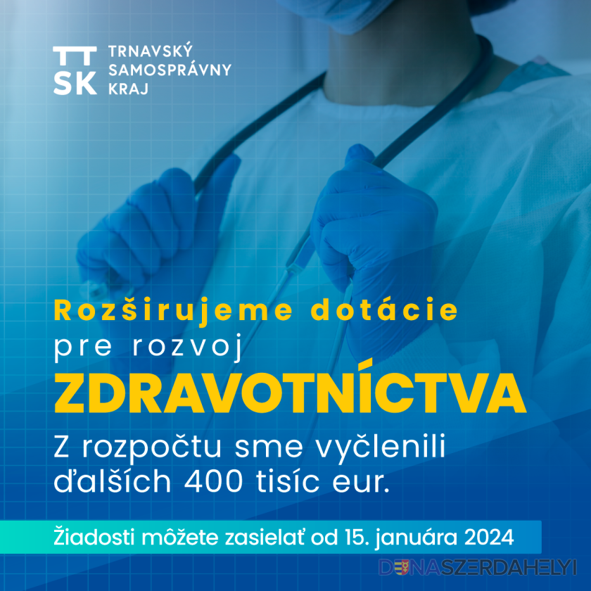 TTSK: Trnavská župa pokračuje v podpore zdravotnej starostlivosti. Z rozpočtu na to vyčlenila ďalších 400 tisíc eur.