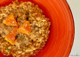 Rizoto s tekvicou na pečenie, voňavým rosé, parmezánom a opraženými kúskami orechov